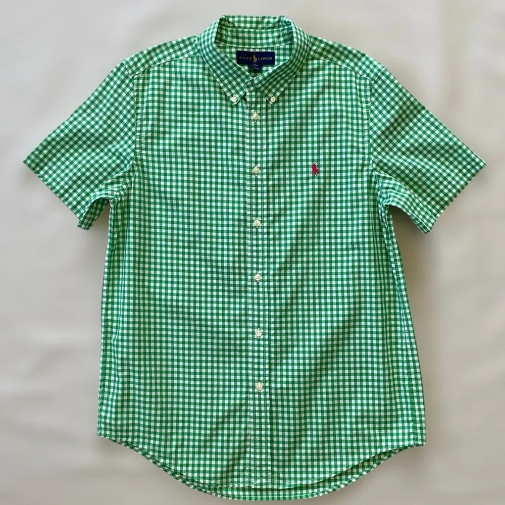 Ralph Lauren Gingham Shirt Short Sleeve Button Down Boys XL(18-20)
